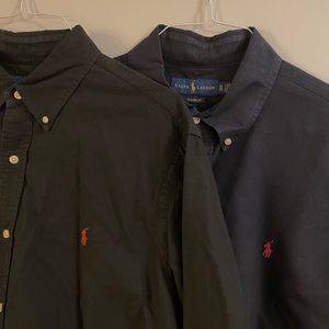 TWO Ralph Lauren Classic Fit Button Down Shirts, Navy and Black, Size XL